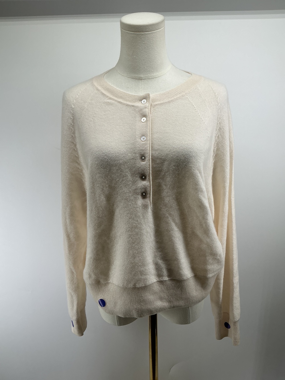 Mongolian Cashmere Dolman Sleeve Henley Sweater